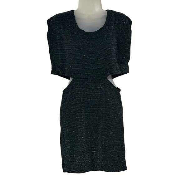 Somedays Lovin black shimmer cutout mini dress metallic sparkle  Medium - Picture 5 of 10